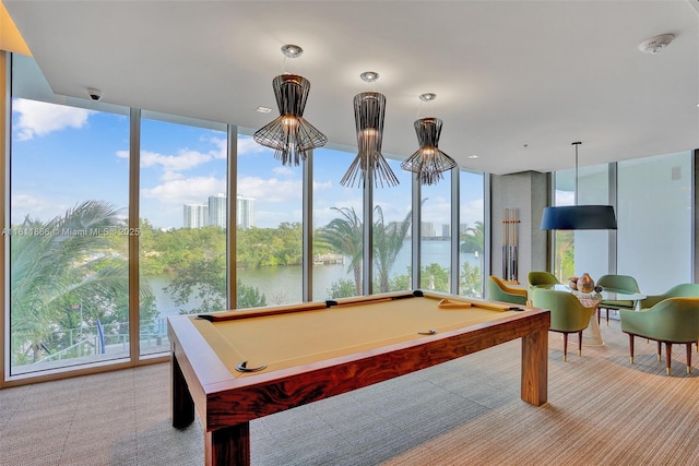 16385 NE Biscayne Blvd Unit 1901Storage, North Miami Beach, FL 33160 - recreation room with carpet flooring, pool table, and a water view