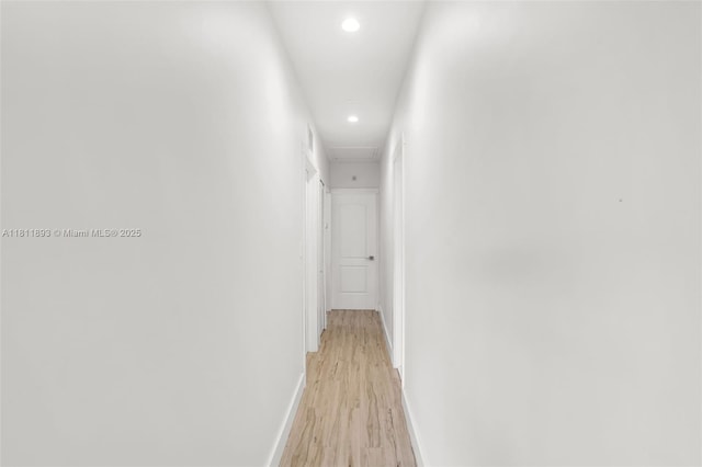 17491 NE 19th Ave, North Miami Beach, FL 33162 - corridor with light wood-style flooring, baseboards, recessed lighting, and attic access