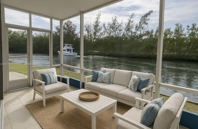 3660 NE 166th St Unit 115, North Miami Beach, FL 33160 - sunroom / solarium with a water view and outdoor lounge area