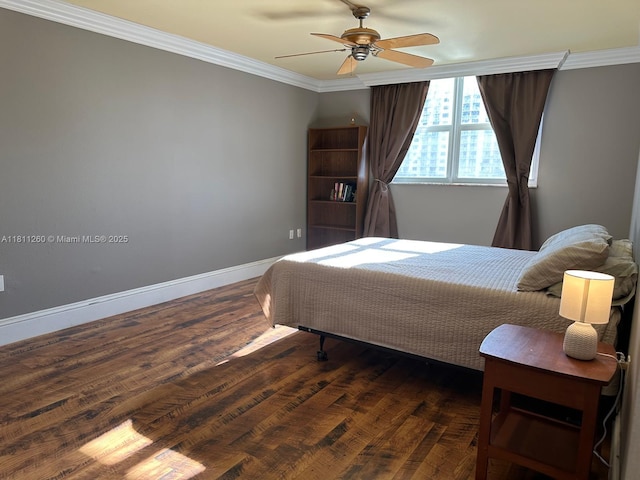4000 NE 169th St Unit 405, North Miami Beach, FL 33160 - bedroom featuring ornamental molding, wood finished floors, baseboards, and ceiling fan