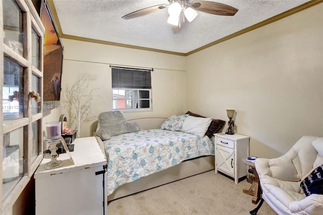 2001 Seagrape Ave, Pembroke Pines, FL 33026 - bedroom with ornamental molding, a textured ceiling, light carpet, and ceiling fan