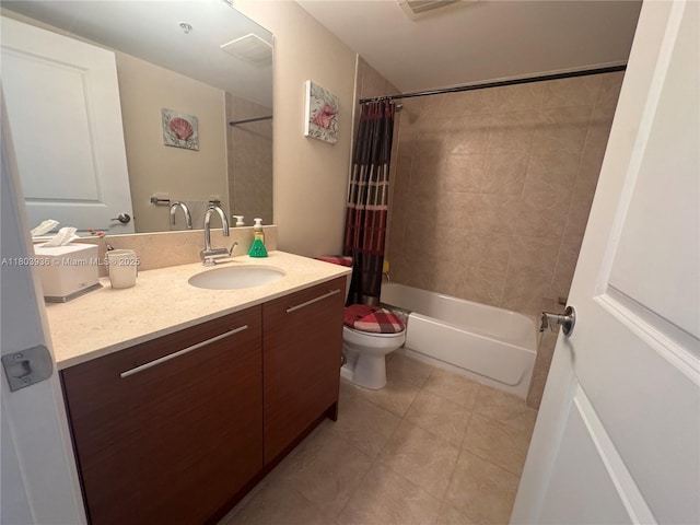 2641 N Flamingo Rd Unit 1001N, Sunrise, FL 33323 - bathroom with toilet, vanity, tile patterned flooring, and shower / bath combination with curtain