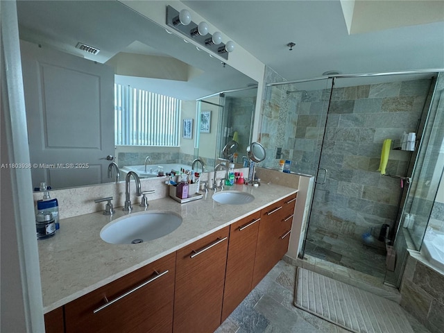 2641 N Flamingo Rd Unit 1001N, Sunrise, FL 33323 - full bathroom featuring double vanity, a shower stall, and a bathtub