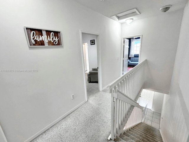 1104 NW 100th Ave, Pembroke Pines, FL 33024 - stairway featuring attic access, carpet floors, and baseboards