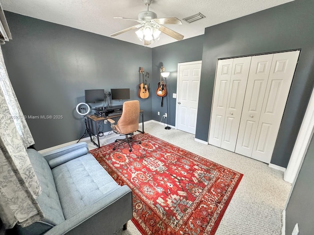 1104 NW 100th Ave, Pembroke Pines, FL 33024 - carpeted office space featuring baseboards, a ceiling fan, and a textured ceiling