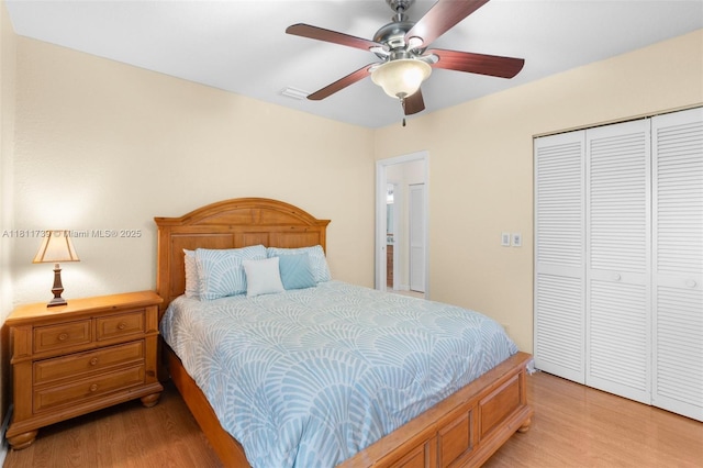 9703 NW 20th St, Coral Springs, FL 33071 - bedroom with light wood-style floors, a closet, and ceiling fan