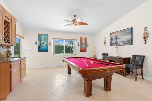 9703 NW 20th St, Coral Springs, FL 33071 - game room with a ceiling fan, billiards, and light tile patterned floors