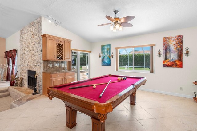 9703 NW 20th St, Coral Springs, FL 33071 - playroom featuring vaulted ceiling, healthy amount of natural light, a ceiling fan, and pool table