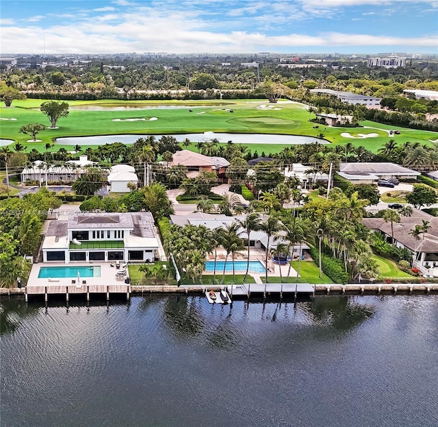 1601 Diplomat Pkwy, Hollywood, FL 33019 - bird's eye view of a golf club, a pool area, and a large body of water