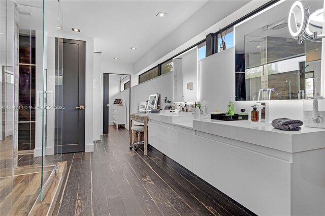 1601 Diplomat Pkwy, Hollywood, FL 33019 - bathroom with vanity, wood-type flooring, and recessed lighting