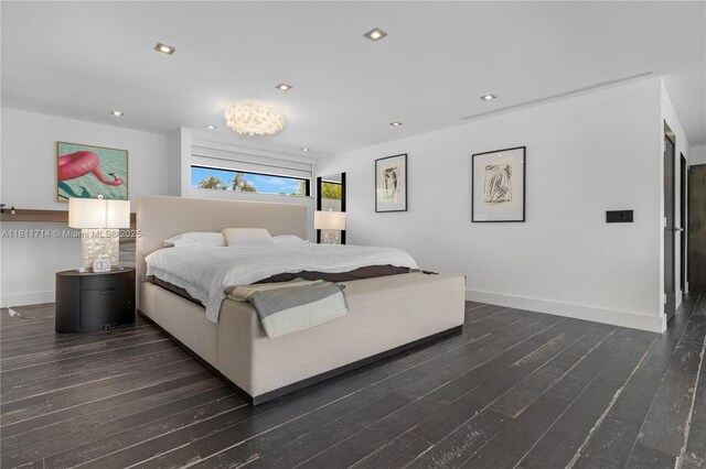 1601 Diplomat Pkwy, Hollywood, FL 33019 - bedroom with baseboards, dark wood-style flooring, and recessed lighting