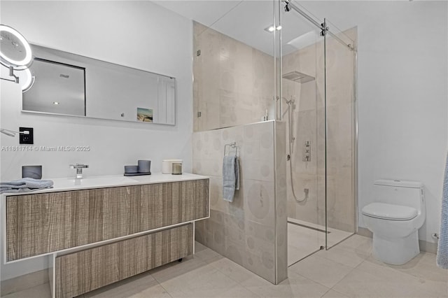 1601 Diplomat Pkwy, Hollywood, FL 33019 - full bathroom with vanity, a shower stall, toilet, and tile patterned floors