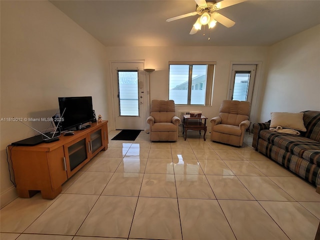 15600 NE 6th Ave Unit 33A, Miami, FL 33162 - living room featuring light tile patterned floors and ceiling fan