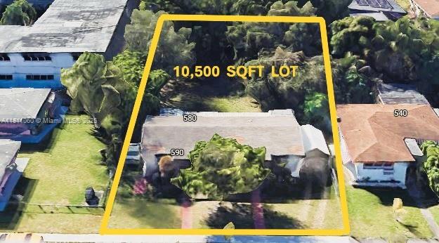 580 NE 139th St, North Miami, FL 33161 - aerial overview of property's location featuring property boundaries highlighted
