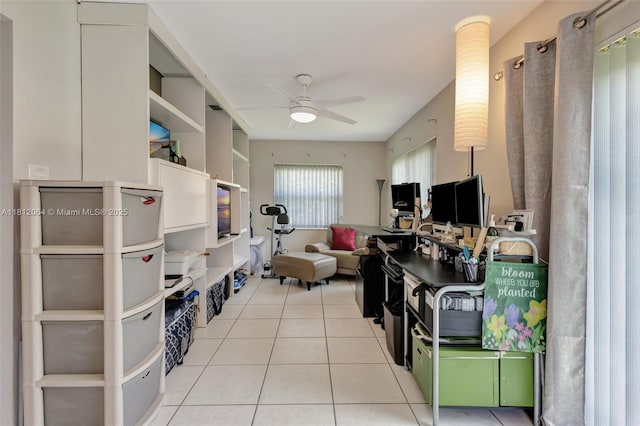 13097 Via Minerva, Delray Beach, FL 33484 - kitchen featuring a ceiling fan, light tile patterned flooring, and open floor plan