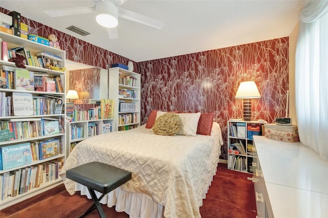 13097 Via Minerva, Delray Beach, FL 33484 - carpeted bedroom with wallpapered walls and ceiling fan
