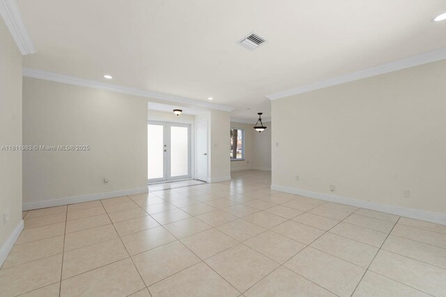 12531 SW 37th Ter, Miami, FL 33175 - spare room featuring crown molding, light tile patterned floors, baseboards, and recessed lighting