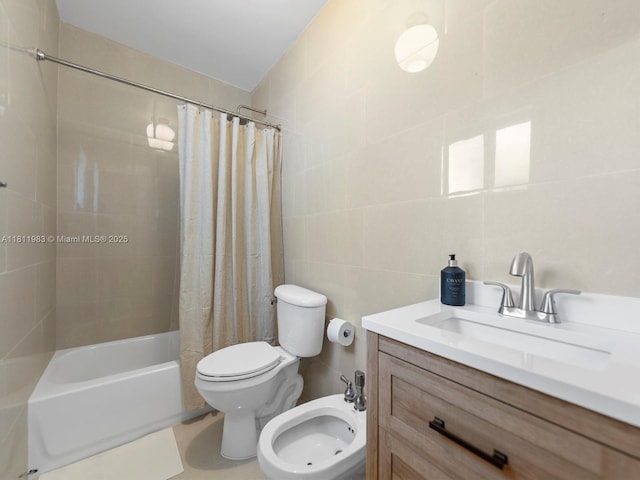 12531 SW 37th Ter, Miami, FL 33175 - full bathroom with tile walls, shower / bath combo, toilet, vanity, and a bidet