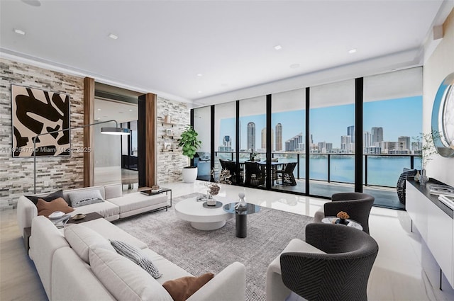 5000 Island Estates Dr Unit 803, Aventura, FL 33160 - tiled living area featuring a view of skyline and a wall of windows
