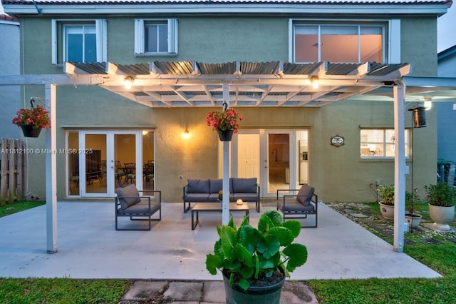 7251 SW 158th Pl, Miami, FL 33193 - view of patio featuring outdoor lounge area, a pergola, and french doors