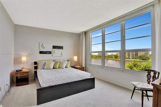 3091 N Course Dr Unit 502, Pompano Beach, FL 33069 - bedroom featuring multiple windows, light colored carpet, and a water view