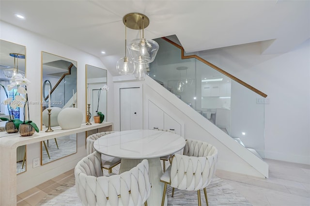 725 Biltmore Ct, Coral Gables, FL 33134 - dining space with stairway, recessed lighting, and baseboards