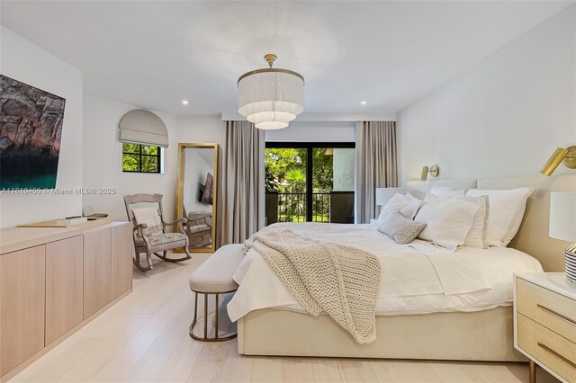 725 Biltmore Ct, Coral Gables, FL 33134 - bedroom with multiple windows, recessed lighting, light wood finished floors, and access to exterior