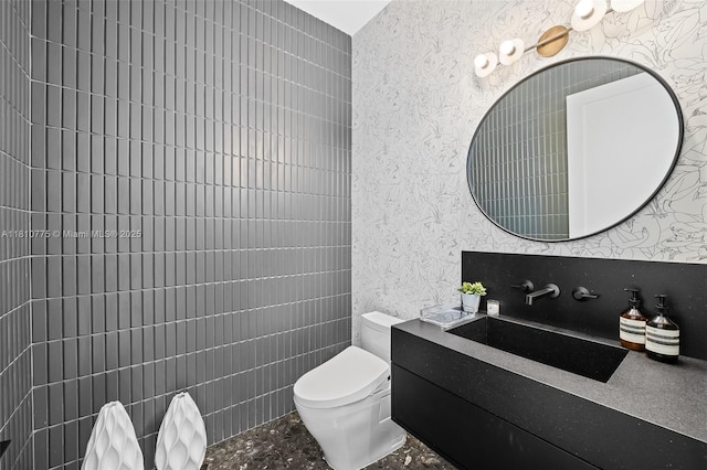 725 NE 22nd St Unit Ph3C, Miami, FL 33137 - bathroom with wallpapered walls, vanity, and toilet