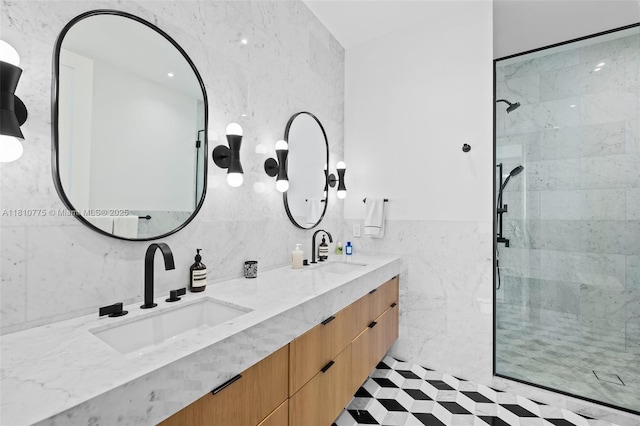 725 NE 22nd St Unit Ph3C, Miami, FL 33137 - full bath featuring tile walls, a shower stall, and double vanity