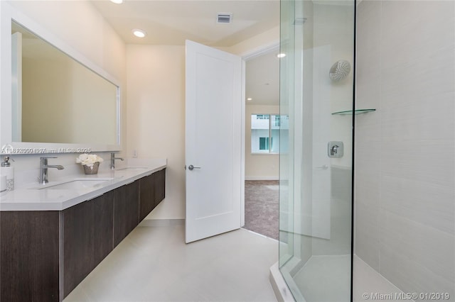 10226 NW 64th Ter Unit 104, Doral, FL 33178 - full bathroom with walk in shower, double vanity, and recessed lighting