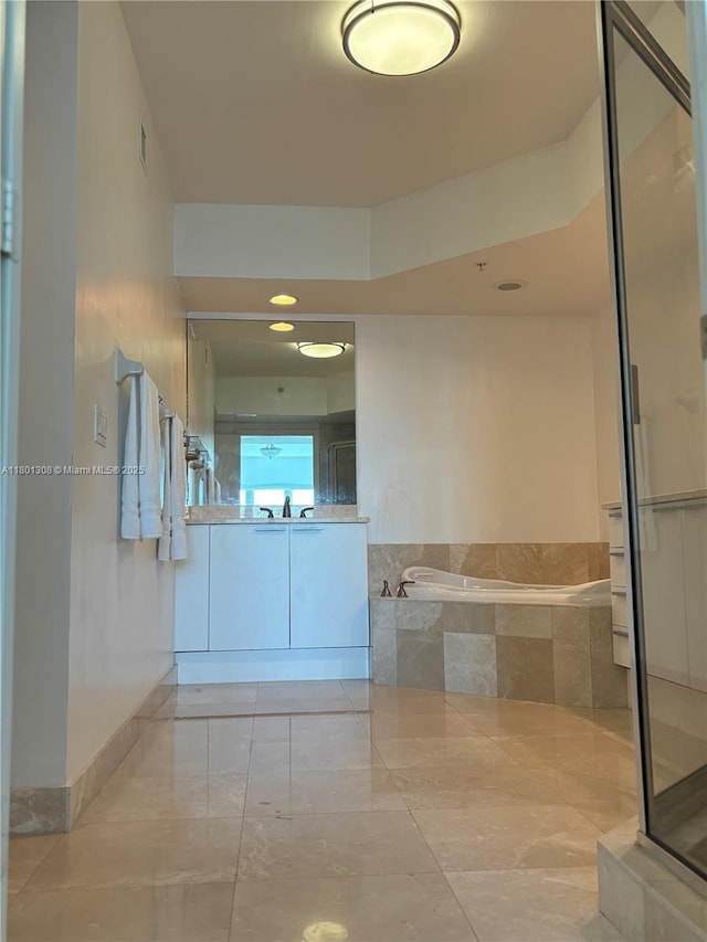 14951 Royal Oaks Ln Unit 1804, North Miami, FL 33181 - bathroom featuring a bath, vanity, and a shower with door