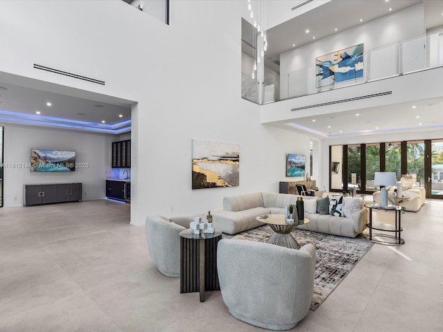 401 Bontona Ave, Fort Lauderdale, FL 33301 - living room with a raised ceiling, recessed lighting, and a high ceiling