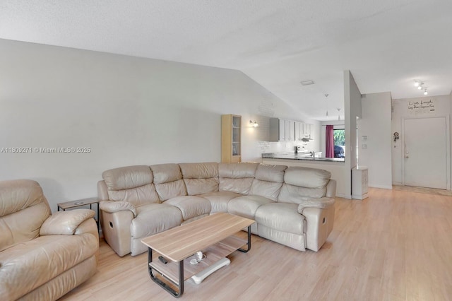10 Afton Pl, Boynton Beach, FL 33426 - living room featuring vaulted ceiling and light wood-style flooring