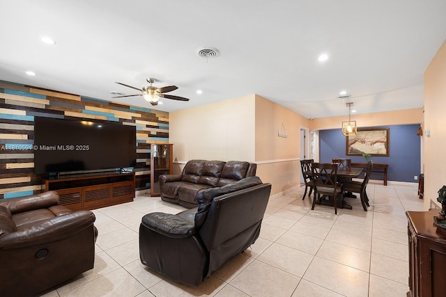 5808 Polk St, Hollywood, FL 33021 - living area featuring ceiling fan, light tile patterned flooring, recessed lighting, and baseboards