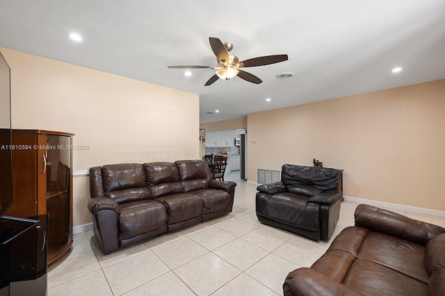 5808 Polk St, Hollywood, FL 33021 - living room featuring a ceiling fan, light tile patterned floors, baseboards, and recessed lighting
