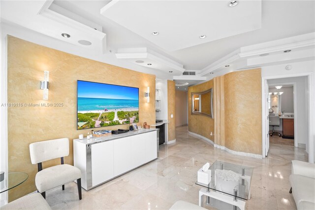 4775 Collins Ave Unit Ph4107, Miami Beach, FL 33140 - living room with recessed lighting, baseboards, a desk, and a raised ceiling
