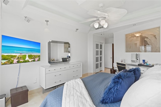 4775 Collins Ave Unit Ph4107, Miami Beach, FL 33140 - bedroom with a tray ceiling, ceiling fan, and crown molding