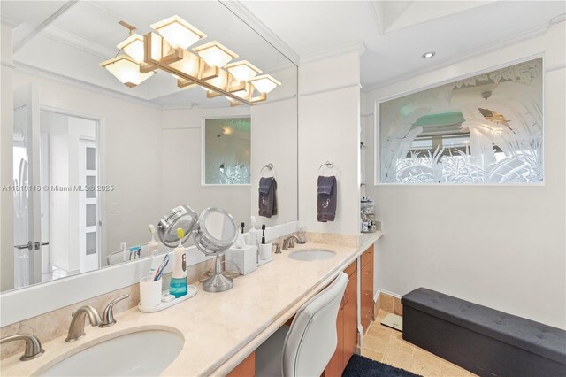 4775 Collins Ave Unit Ph4107, Miami Beach, FL 33140 - full bath with double vanity, recessed lighting, and crown molding