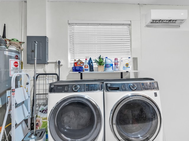 11610 NW 32nd Mnr, Sunrise, FL 33323 - laundry area featuring a wall mounted air conditioner, washer and clothes dryer, electric panel, and electric water heater
