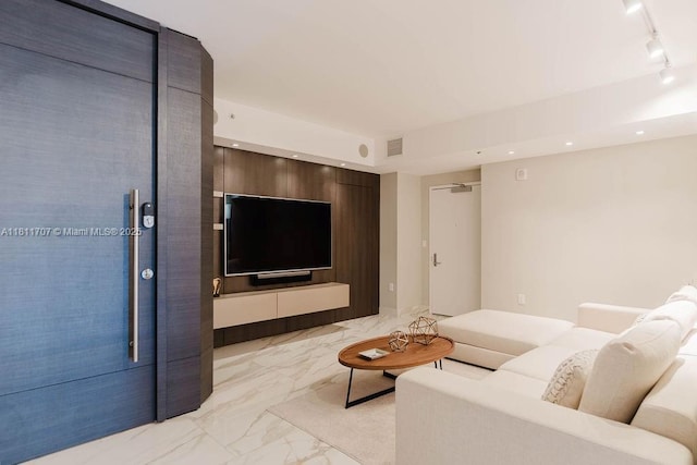 1010 Brickell Ave Unit 1501, Miami, FL 33131 - living room with track lighting, light marble finish floors, and recessed lighting