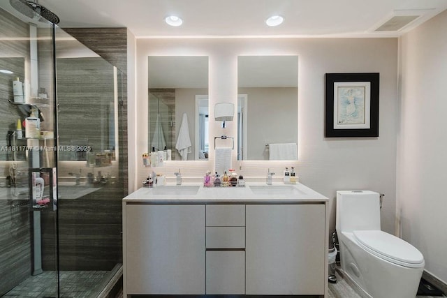 1010 Brickell Ave Unit 1501, Miami, FL 33131 - bathroom with double vanity, a stall shower, and tasteful backsplash