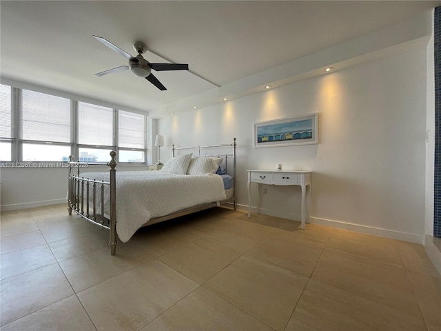 11 Island Ave Unit 1408, Miami Beach, FL 33139 - bedroom featuring light tile patterned floors, baseboards, and ceiling fan