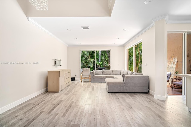 21024 NE 34th Ct, Aventura, FL 33180 - living area featuring ornamental molding, light wood-style floors, baseboards, and recessed lighting