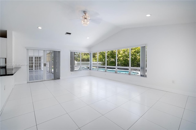 7201 SW 84th Pl, Miami, FL 33143 - unfurnished living room featuring healthy amount of natural light, lofted ceiling, baseboards, recessed lighting, and a ceiling fan