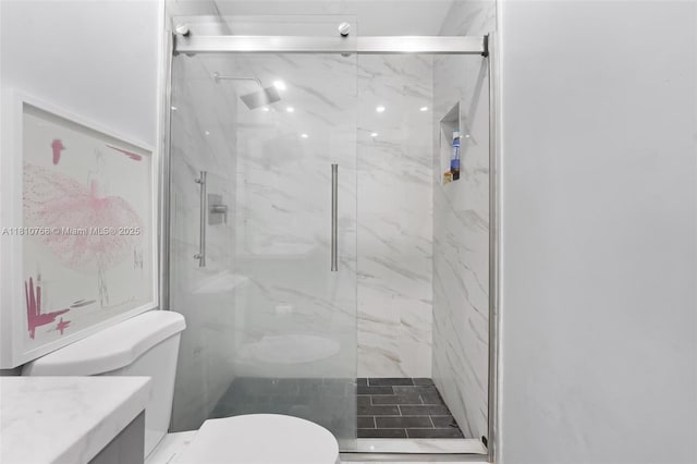 469 NE 207th Ln Unit 205, Miami, FL 33179 - full bath featuring toilet, a marble finish shower, and vanity