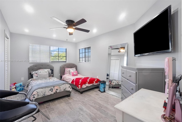 469 NE 207th Ln Unit 205, Miami, FL 33179 - bedroom featuring ceiling fan, light wood-style flooring, and recessed lighting