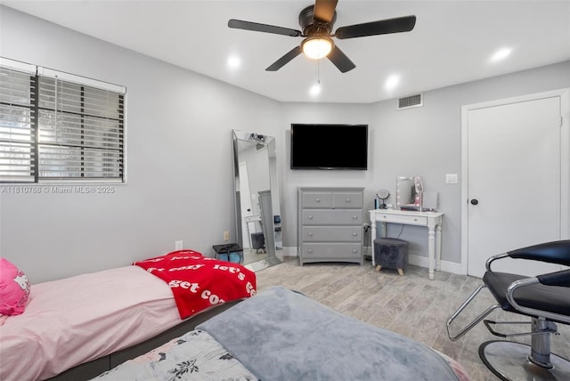 469 NE 207th Ln Unit 205, Miami, FL 33179 - bedroom with wood finished floors, recessed lighting, a ceiling fan, and baseboards