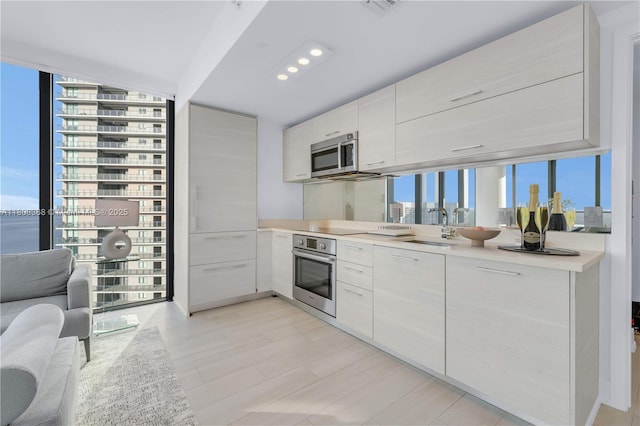 650 NE 32nd St Unit 3708, Miami, FL 33137 - kitchen with appliances with stainless steel finishes, plenty of natural light, modern cabinets, and floor to ceiling windows