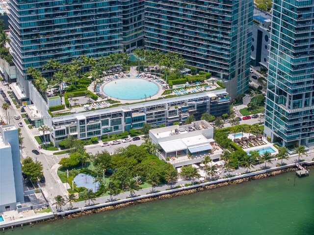 650 NE 32nd St Unit 3708, Miami, FL 33137 - aerial view of a pool area and a nearby body of water