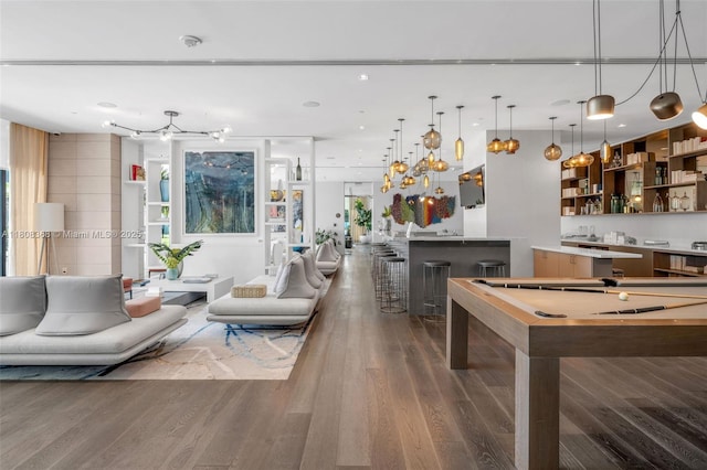 650 NE 32nd St Unit 3708, Miami, FL 33137 - living area featuring wood finished floors, a chandelier, and billiards